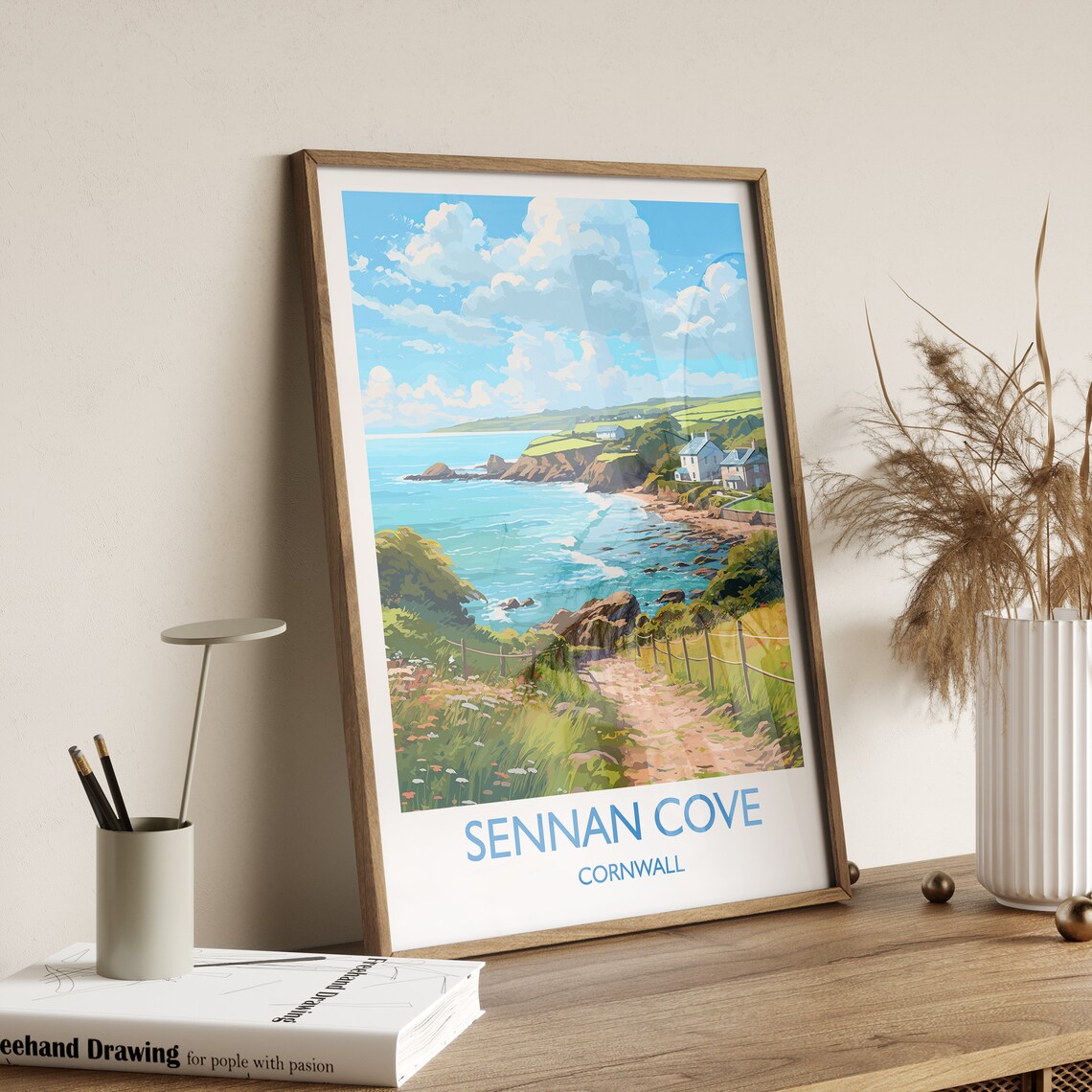 Sennan Cove Cornwall Coastal Path Sea View Cottages Travel Poster - Image 2