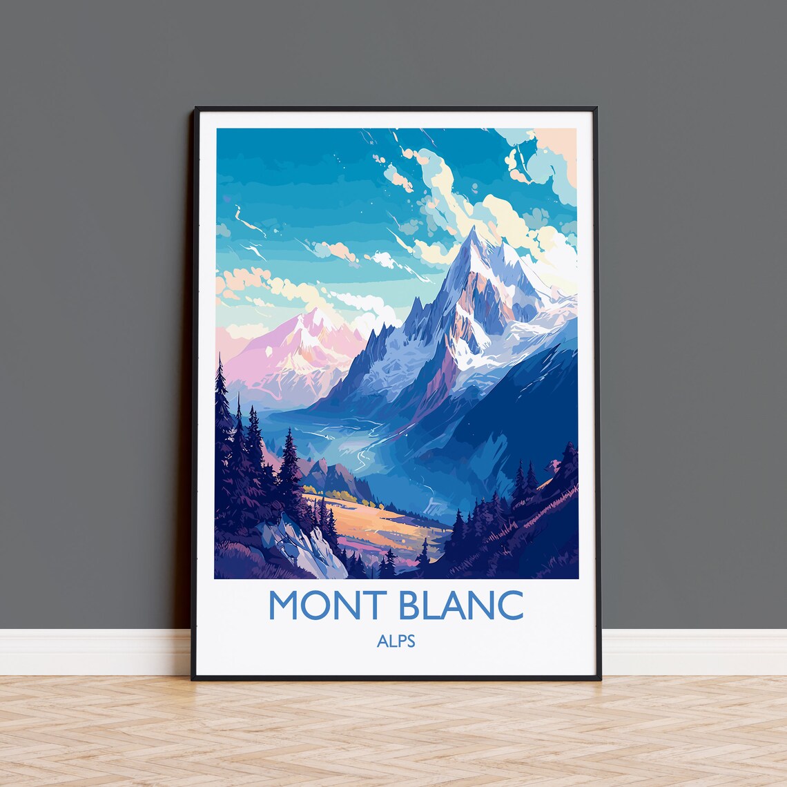 Mont Blanc Travel Poster, Alps Mountain Art Print
