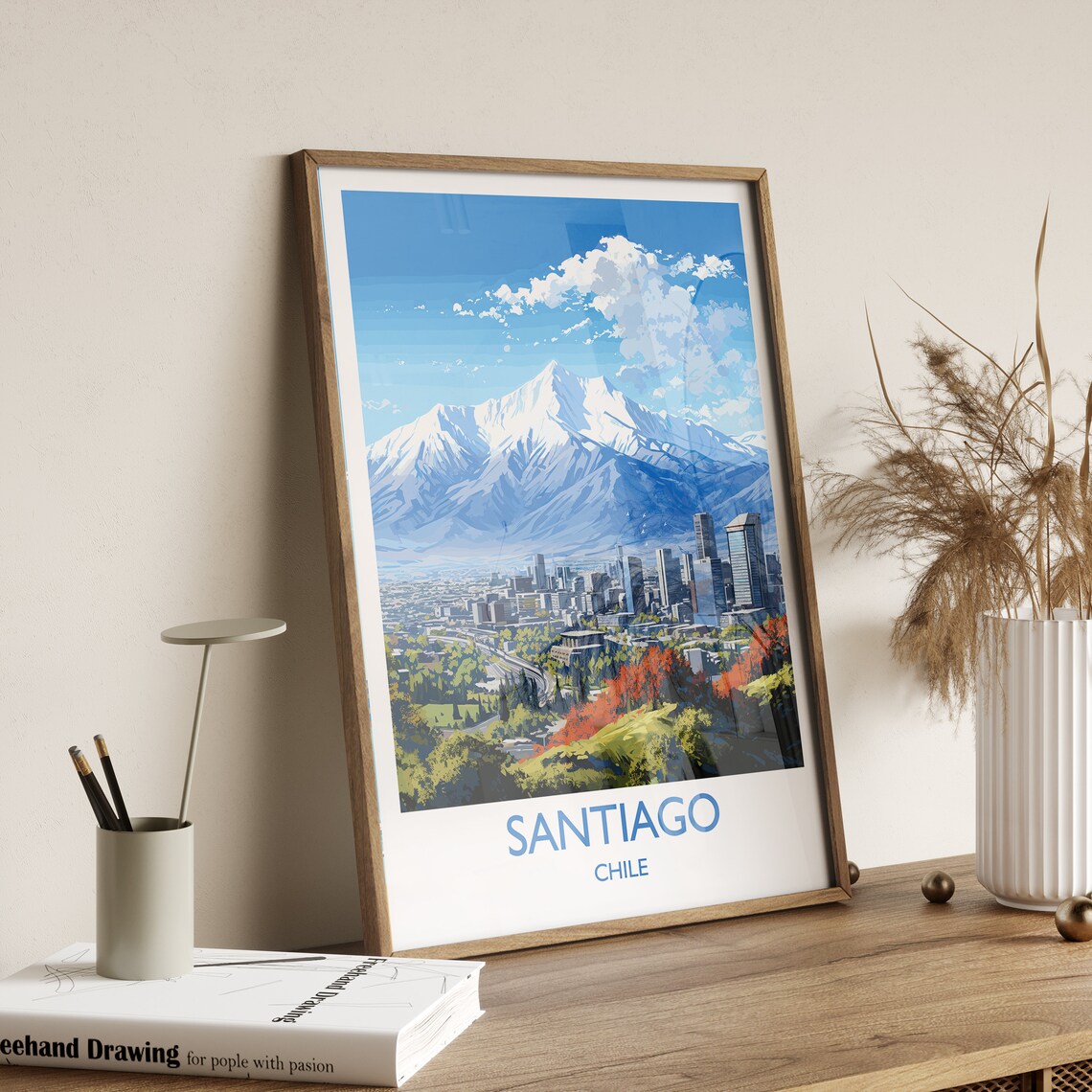Santiago Chile Andes Snow Capped Peaks City Skyline Travel Poster - Image 3