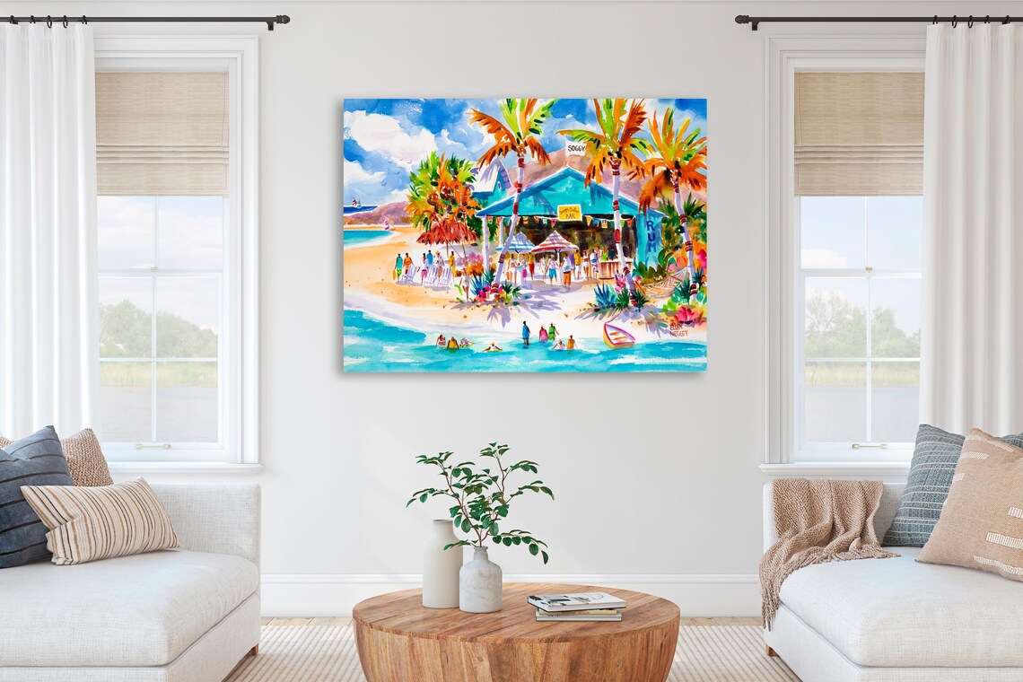 Soggy Dollar Bar, British Virgin Islands Watercolor Art Print