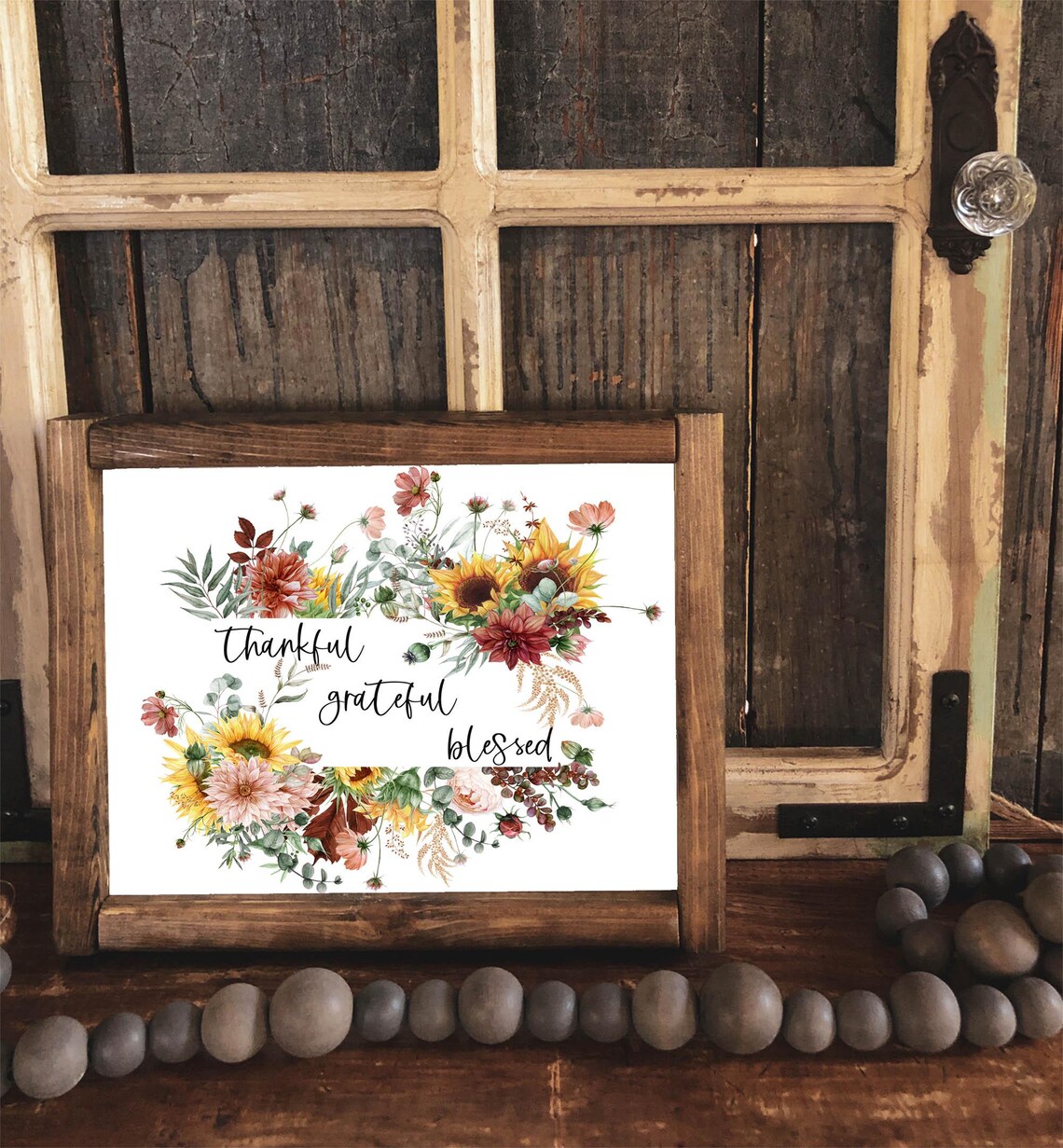 Thankful Grateful Blessed Sunflower Dahlia Fall Floral Quote Poster - Image 3