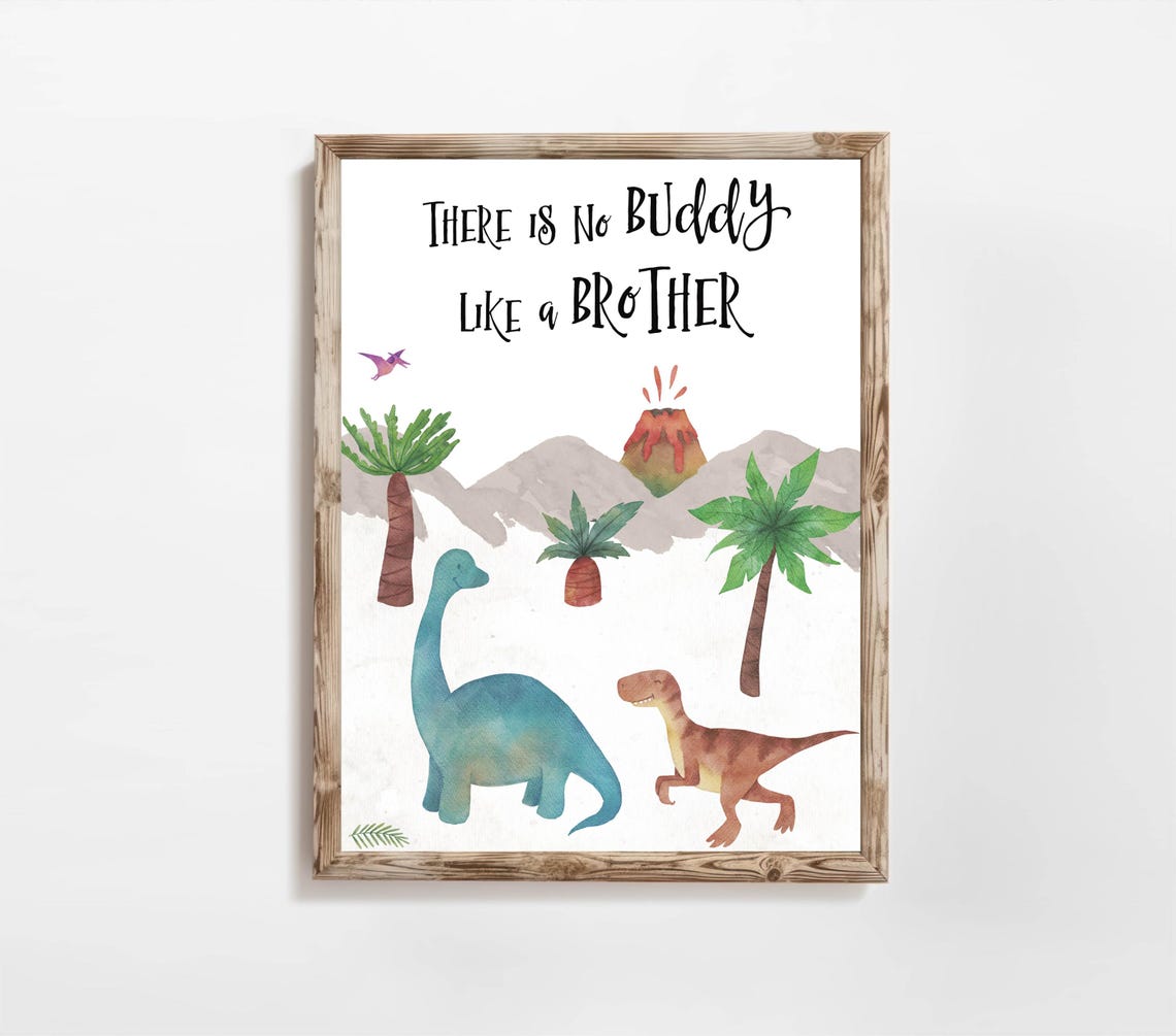 There Is No Buddy Like A Brother Watercolor Dinosaur Kids Room Poster - Image 3
