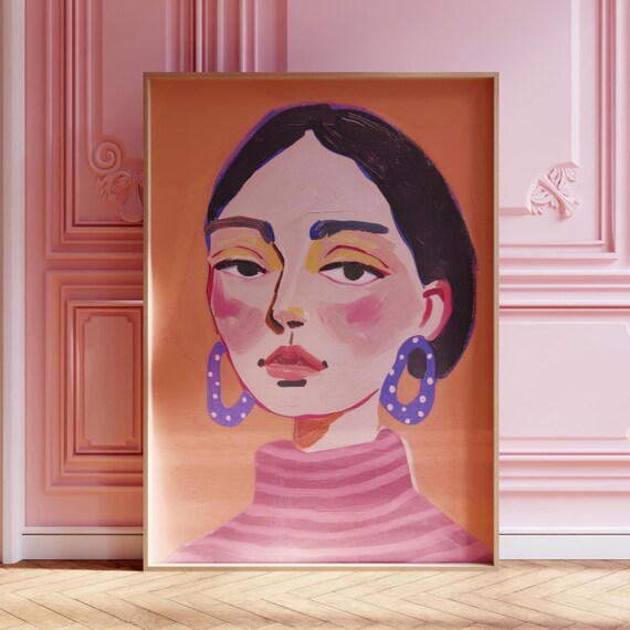 Claras Portrait Wall Art Feminine Colourful Poster For Home Decor Woman In Pink Orange