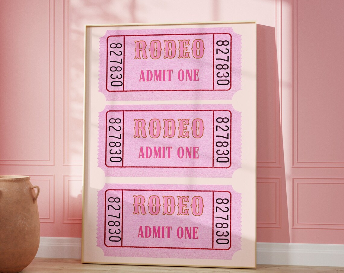 Pink Rodeo Admit One Ticket Stub Trio Preppy Western Room Poster