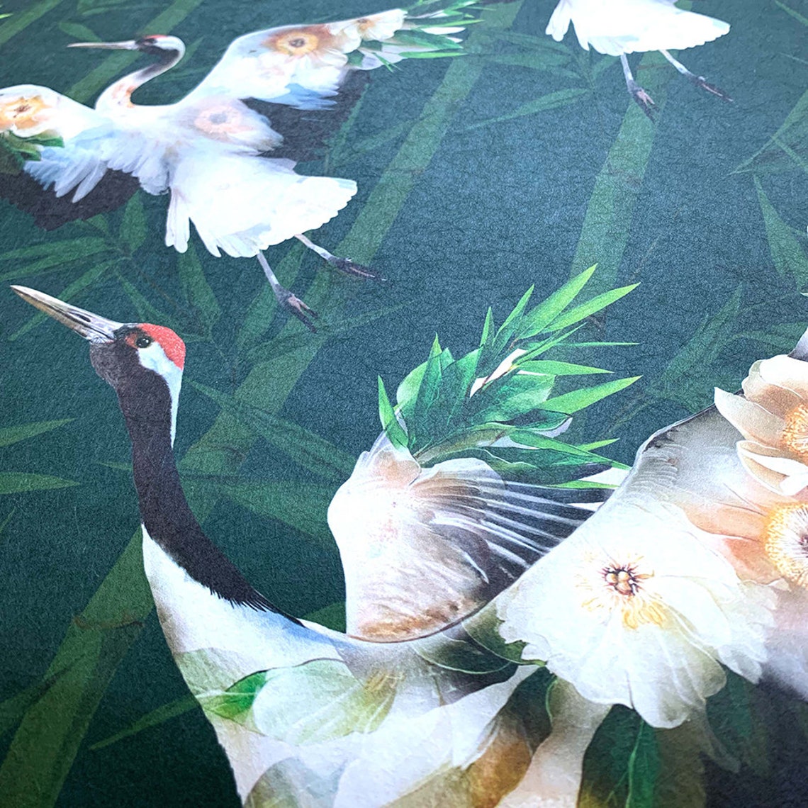 Cranes Green Wallpaper Sample