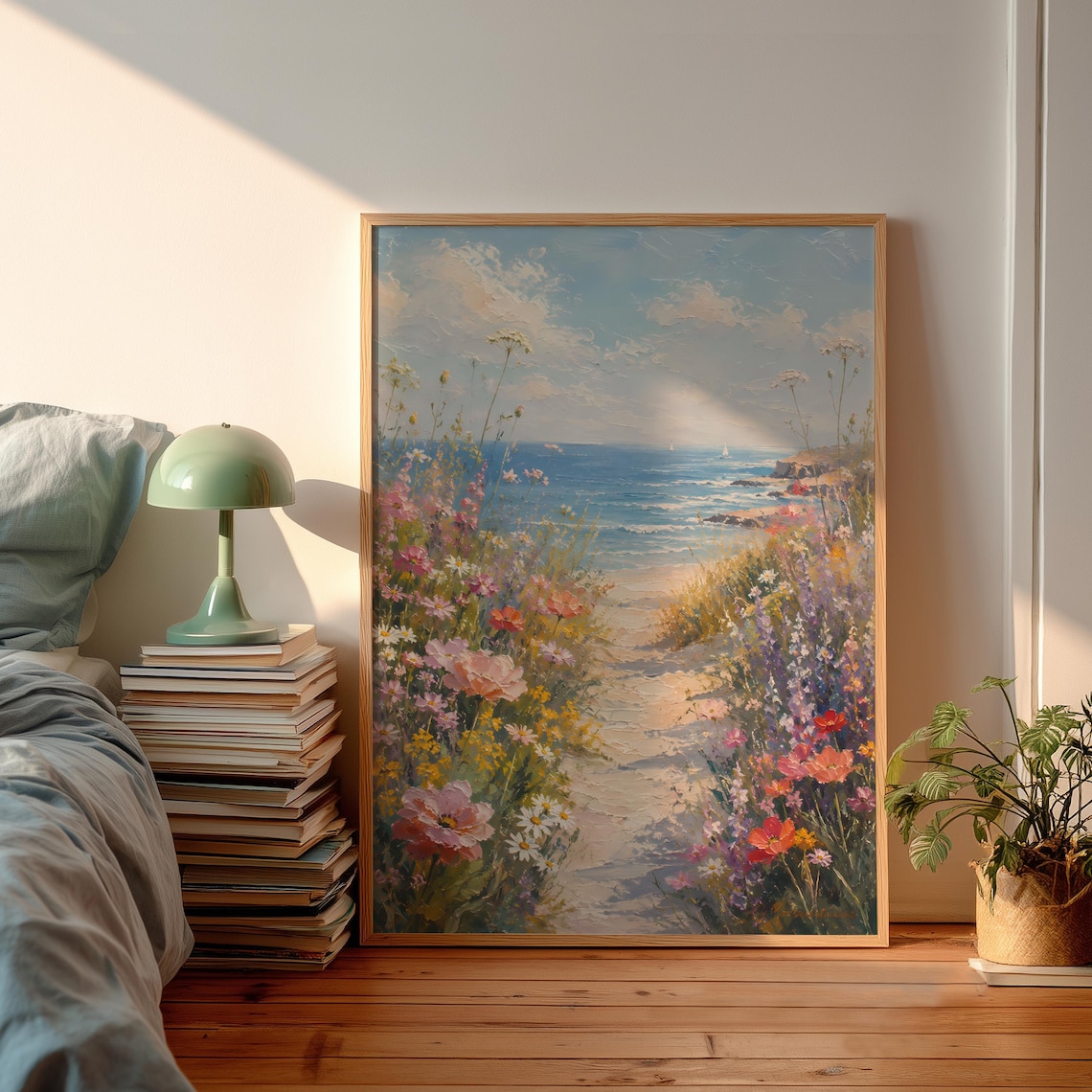 Coastal Wildflower Beach Poster, Ocean Art Print