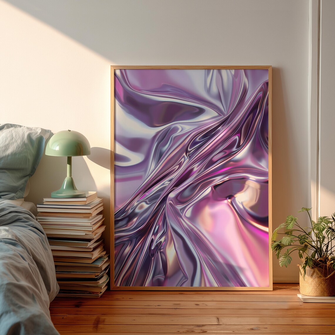 Abstract Chrome, Y2K Metallic Wall Art