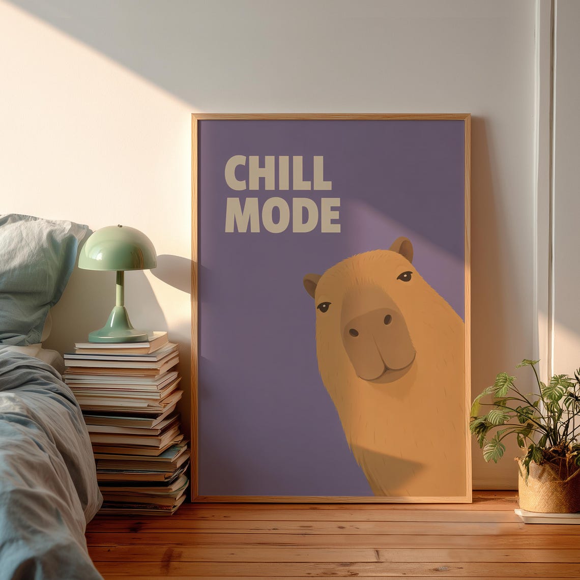 Chill Mode Capybara Poster Purple Funny Relaxed Animal Wall Decor Gift