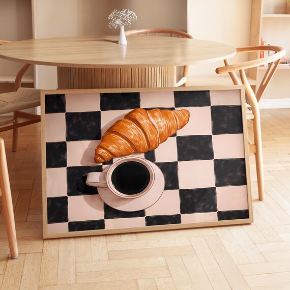Coffee Poster Download Breakfast Illustration Modern Croissant And Still Life Minimalist Kitchen Printable