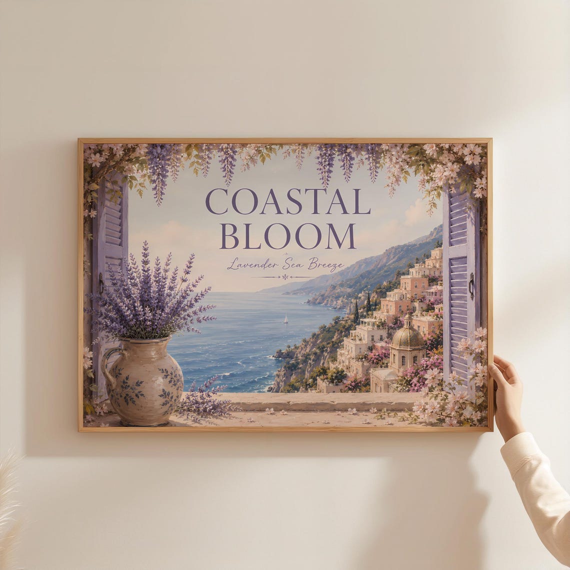Coastal Bloom Lavender Sea Breeze Mediterranean Cliffside Town Poster