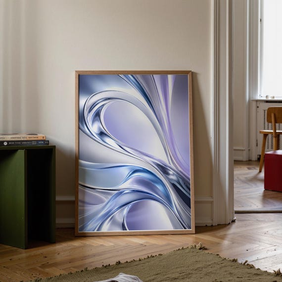 Digital Download Lavender Liquid Metal Printable Purple Chrome Fluid Wall Art Minimalist Pastel Swirl Print File Modern Decor