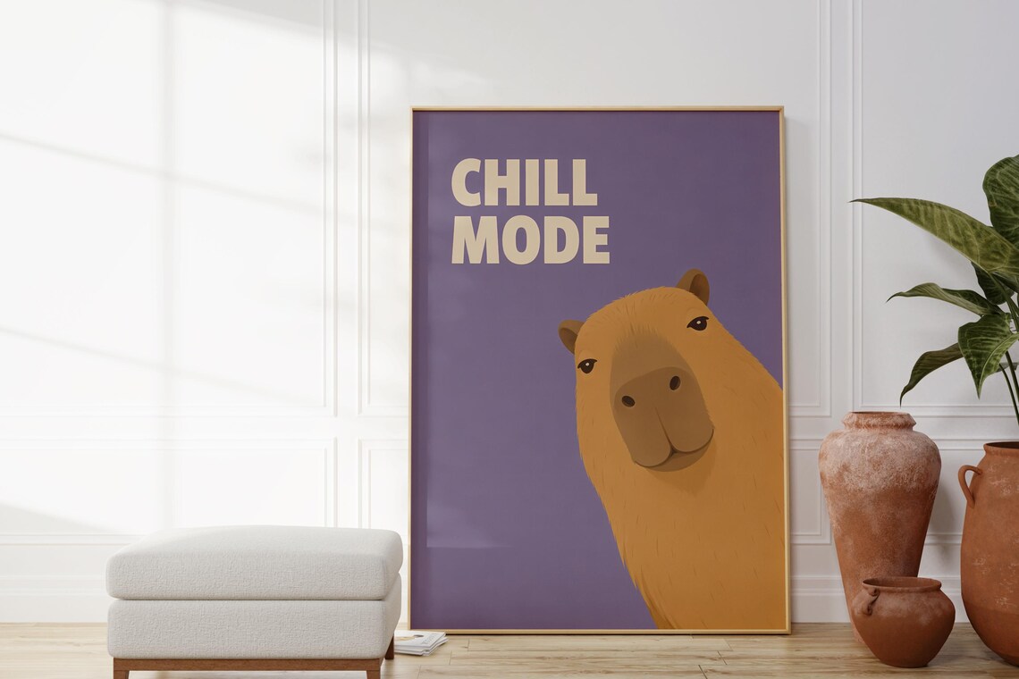 Capybara Poster, Retro Animal Wall Art