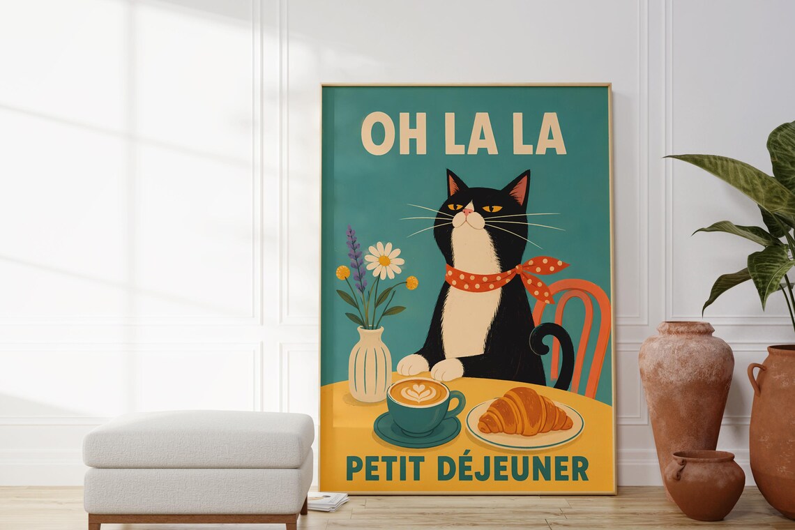 Oh La Tuxedo Cat French Petit Dejeuner Art Print