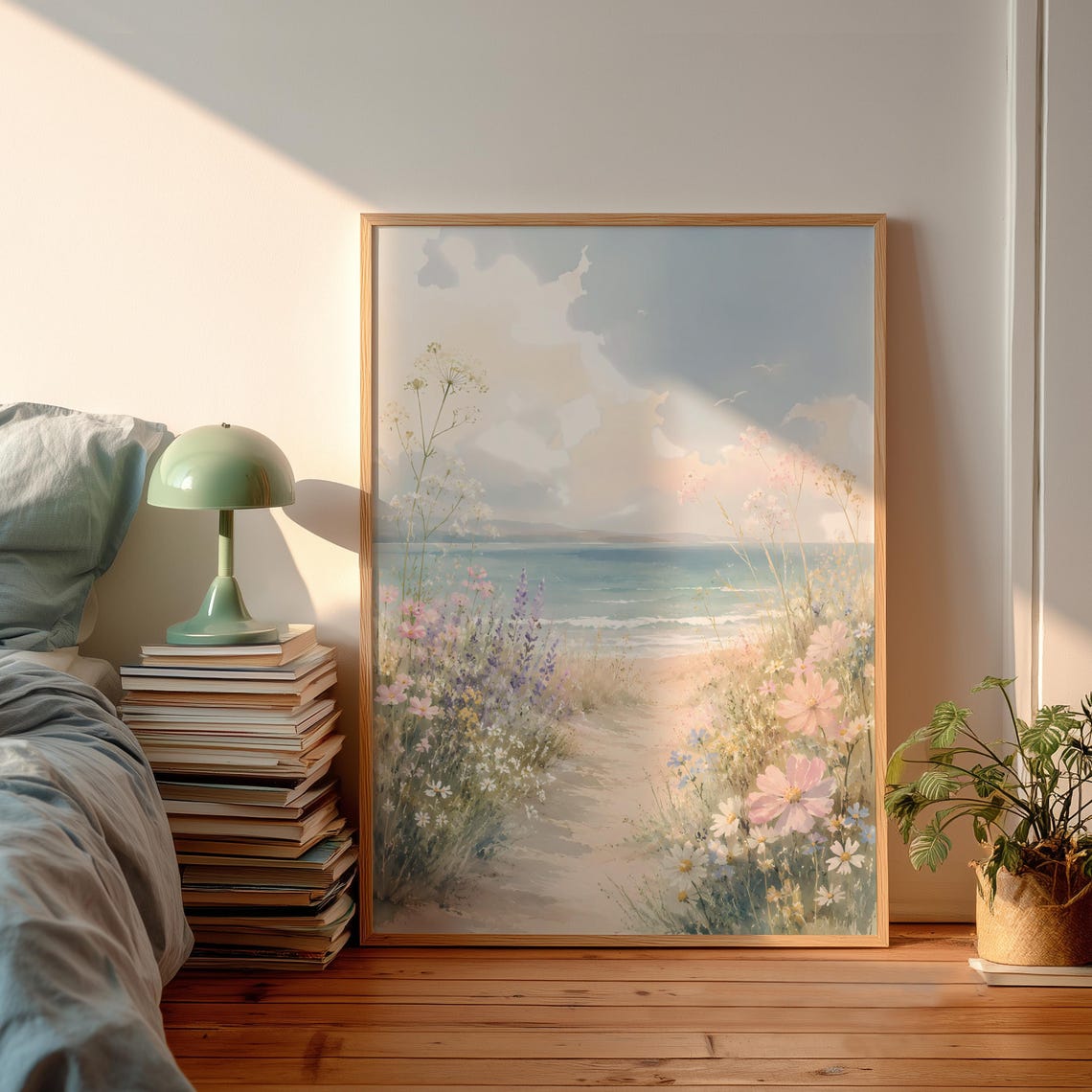 Coastal Wildflower Path To Beach Watercolor Dreamy Ocean Poster
