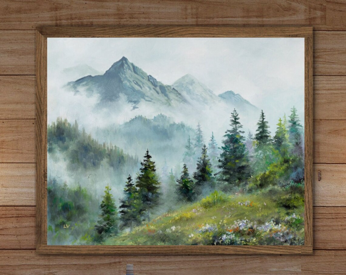 Misty Mountains Pine Trees Art Print, Washington Wilderness - Image 6