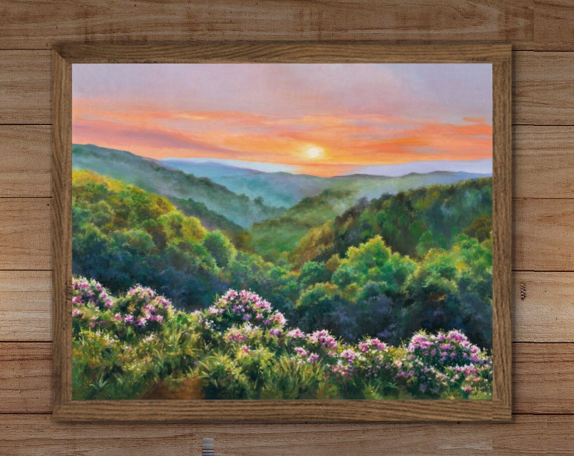 Blue Ridge Mountain Sunset Over Wildflower Hills Valley View Poster - Image 6