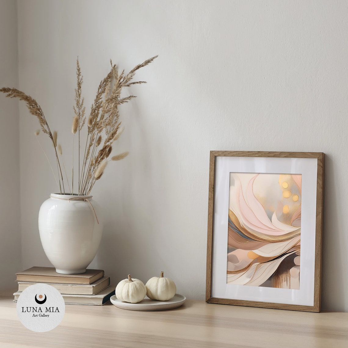 Blush Pink Rose Gold Flowing Petal Abstract Floral Art Poster - Image 4