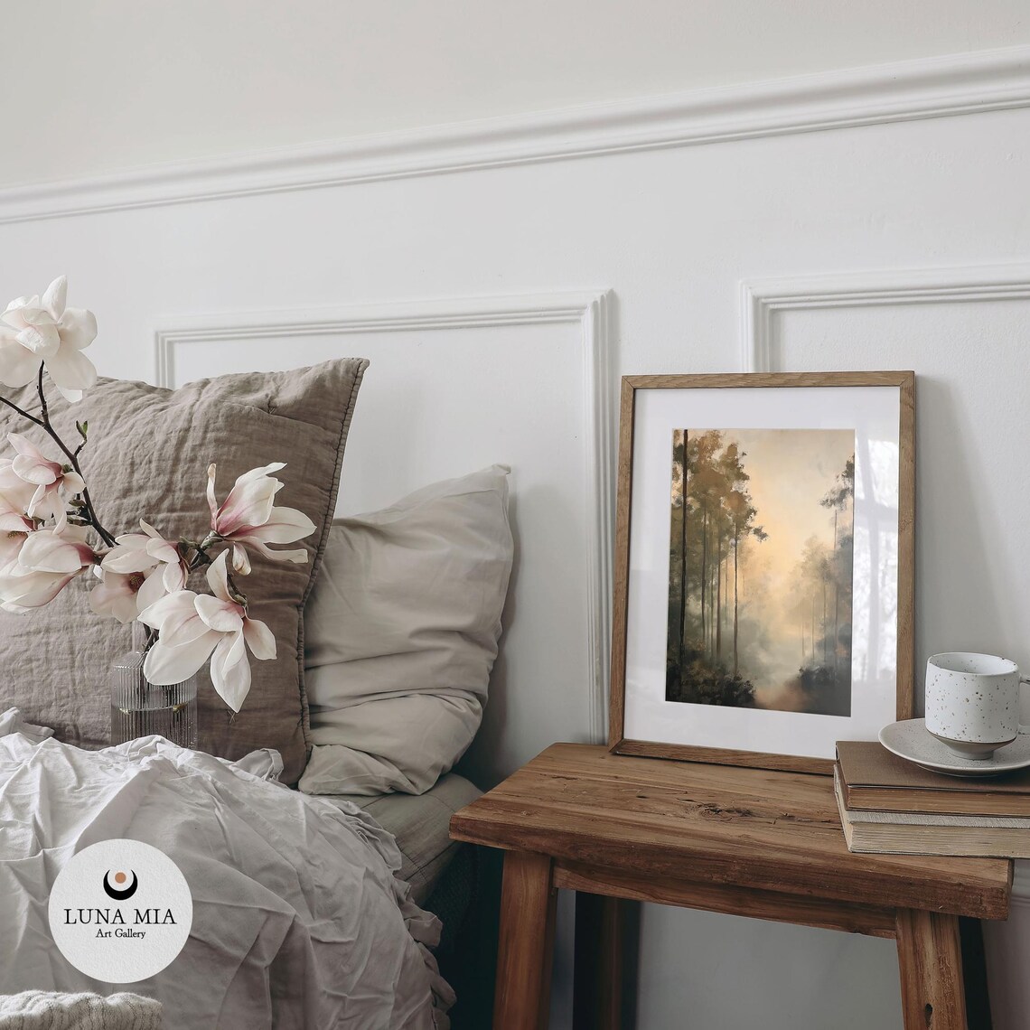 Tall Pine Forest With Golden Morning Mist Light Oil Painting Poster - Image 2