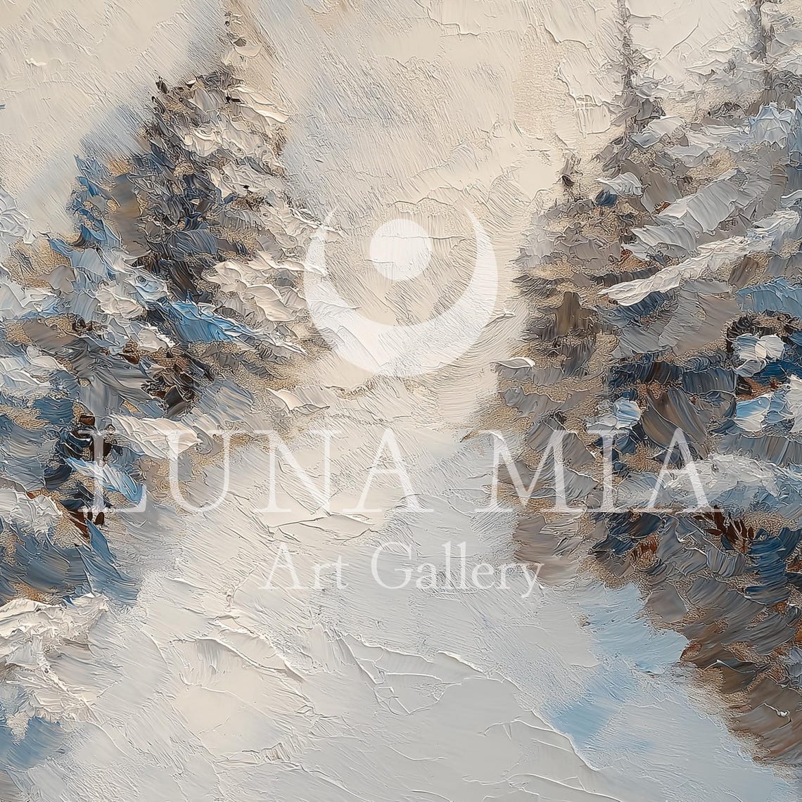 Snow Covered Forest Path Textured Impasto Winter Painting Poster - Image 5