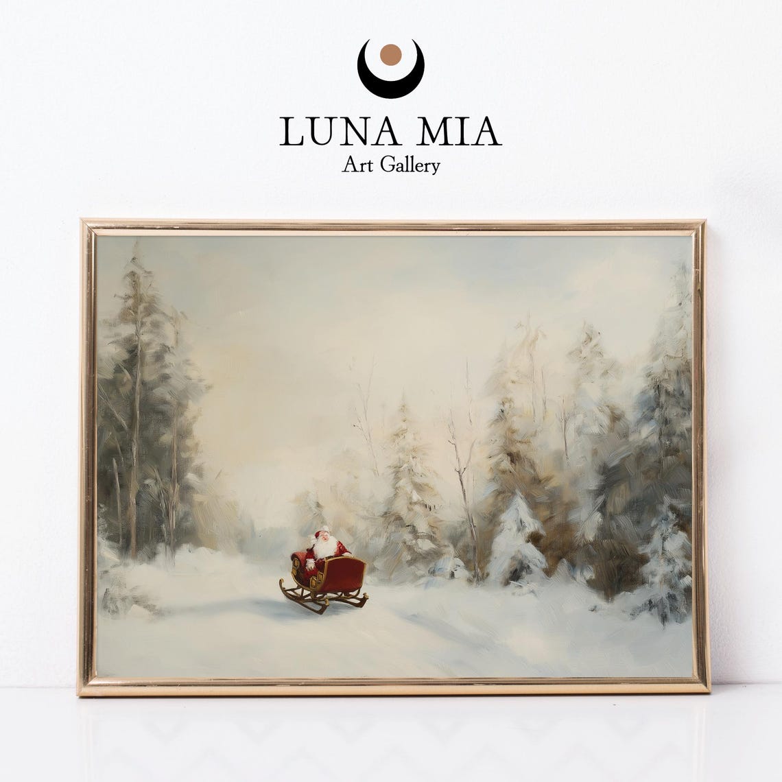 Santa In A Red Sleigh Riding Through A Snowy Forest Winter Poster