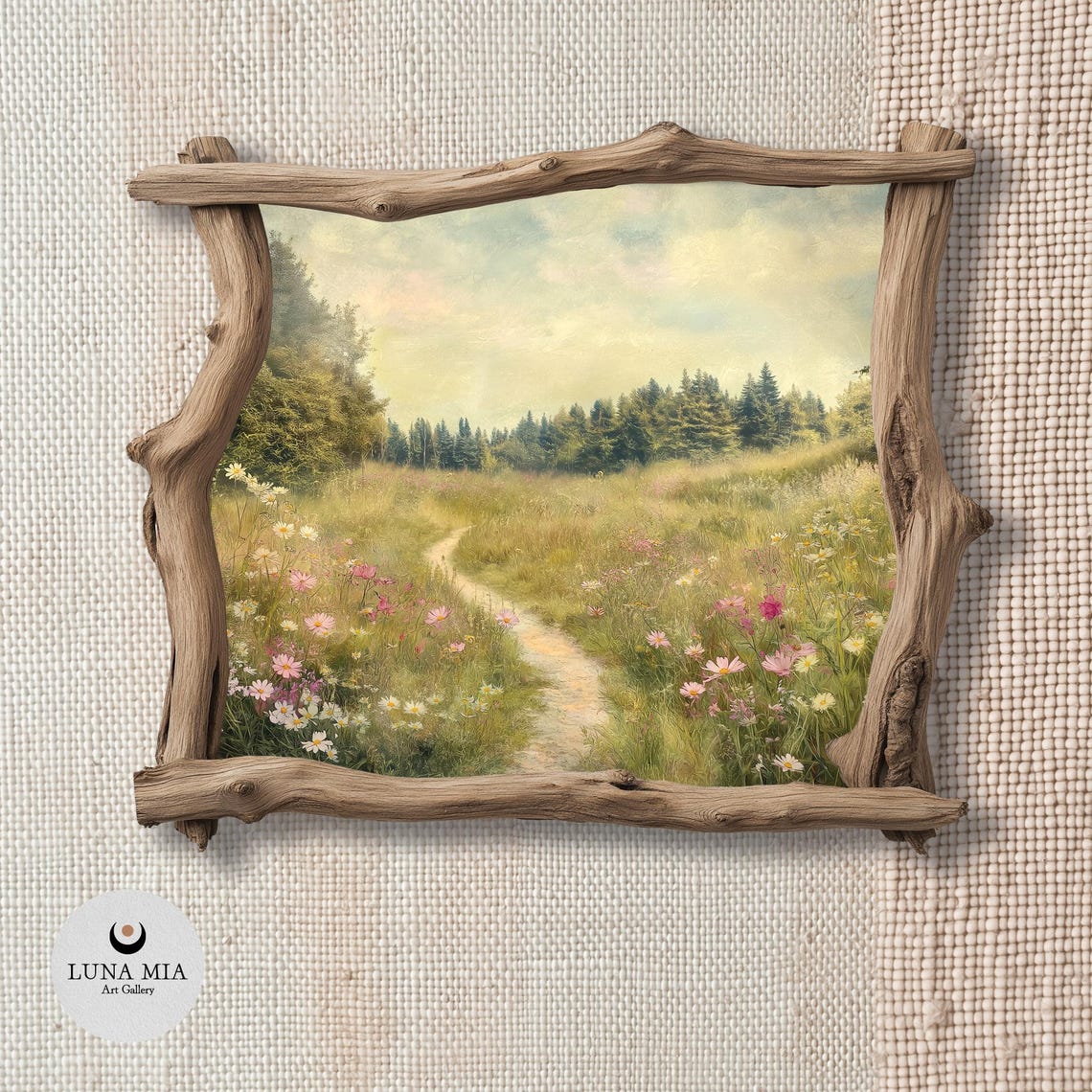 Wildflower Meadow Path in Soft Light Pastel Nature Landscape Poster - Image 2