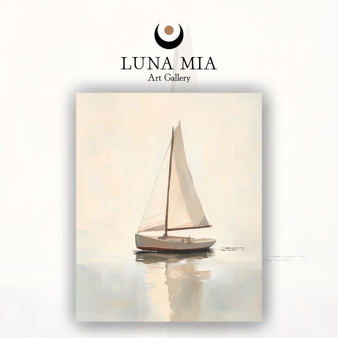 Minimalist White Sailboat Calm Sea Soft Beige Sailing Art Poster - Image 2