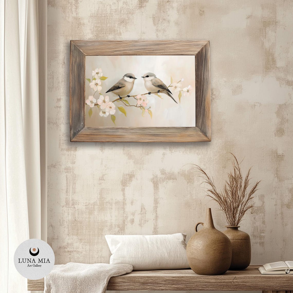 Two Songbirds on Blossoming Branch Soft Spring Bird Art Poster - Image 3