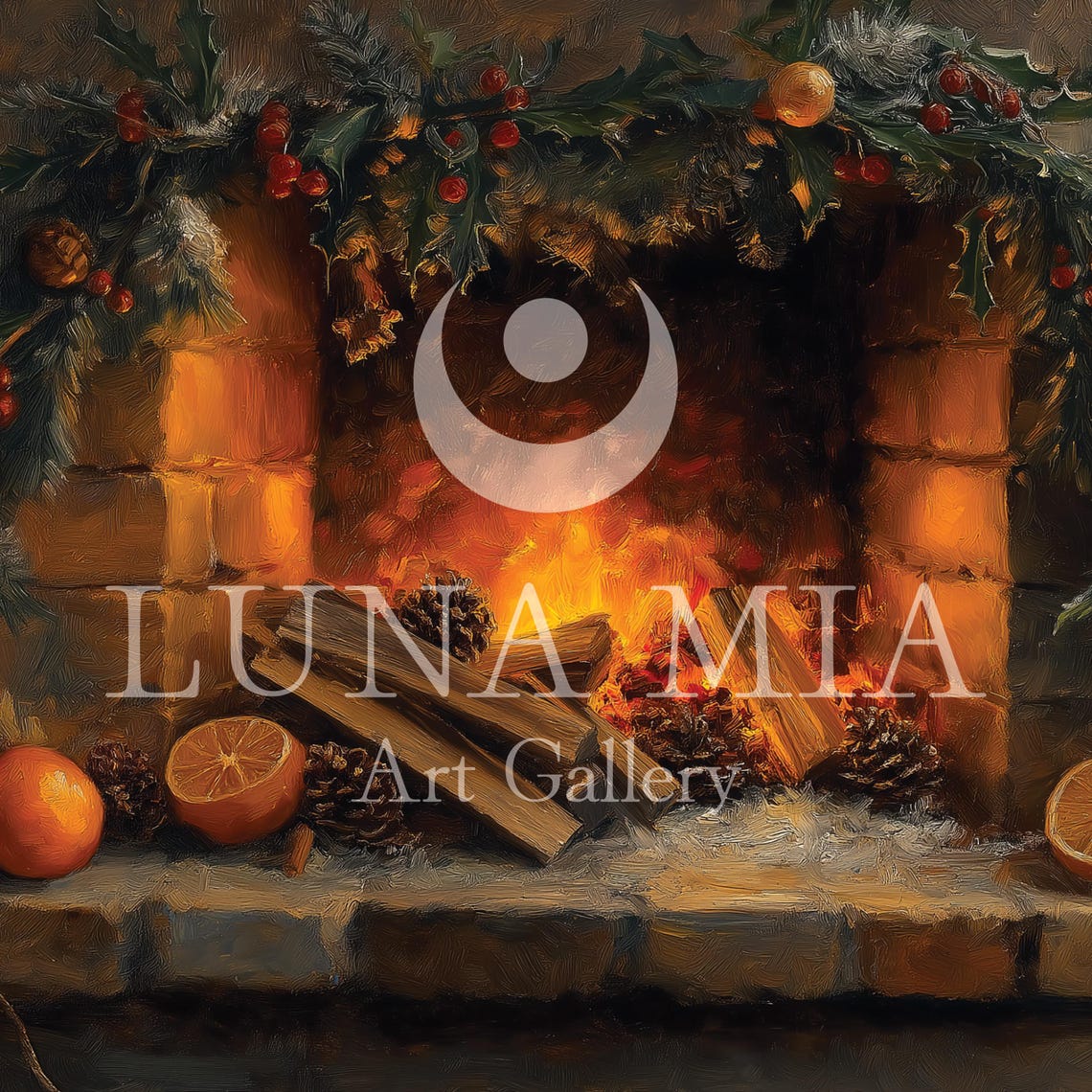 Christmas Fireplace Mantel with Garland and Oranges Holiday Poster - Image 5