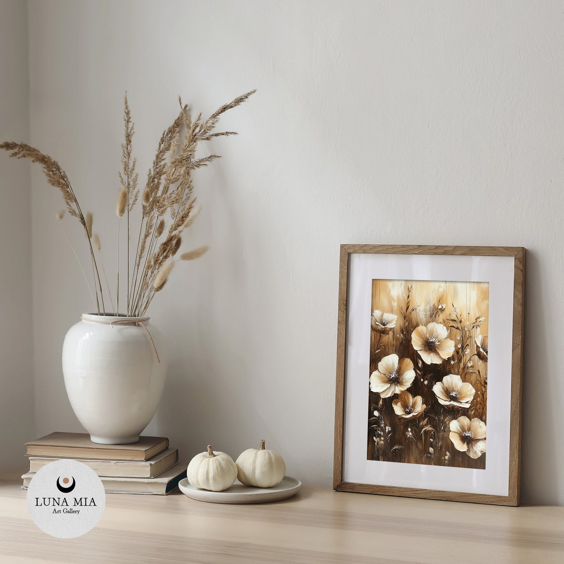 Soft Delicate White and Cream Flowers Sepia Floral Painting Poster - Image 5