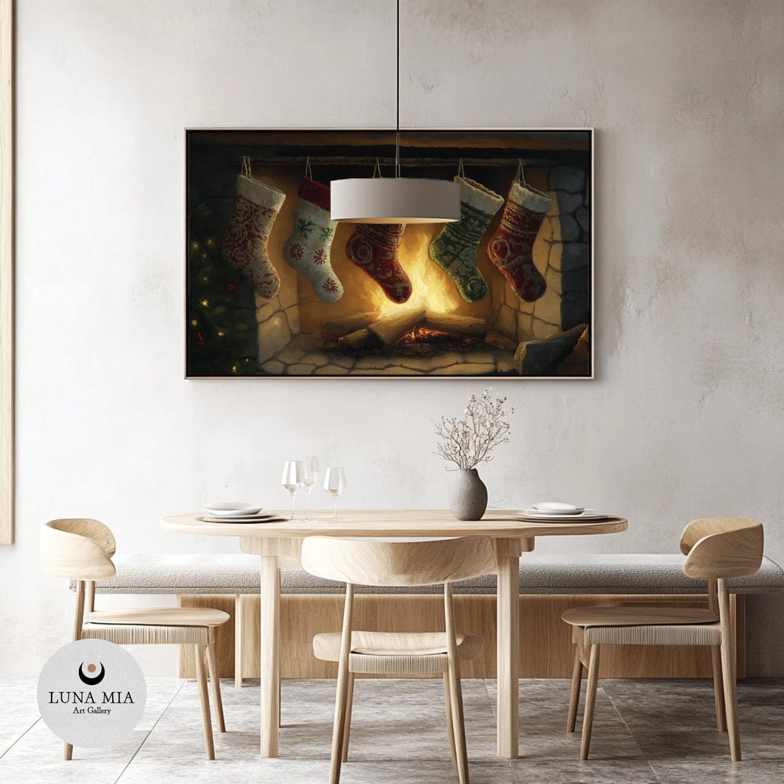 Cozy Christmas Fireplace with Hanging Stockings Warm Holiday Poster - Image 3