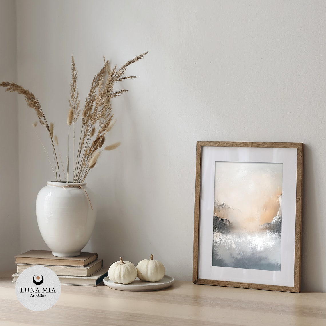 Abstract Neutral Gray Beige Misty Coastal Seascape Art Poster - Image 5