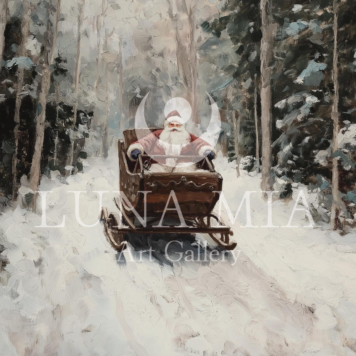 Santa Claus Riding Sleigh Through Snowy Forest Christmas Art Poster - Image 5