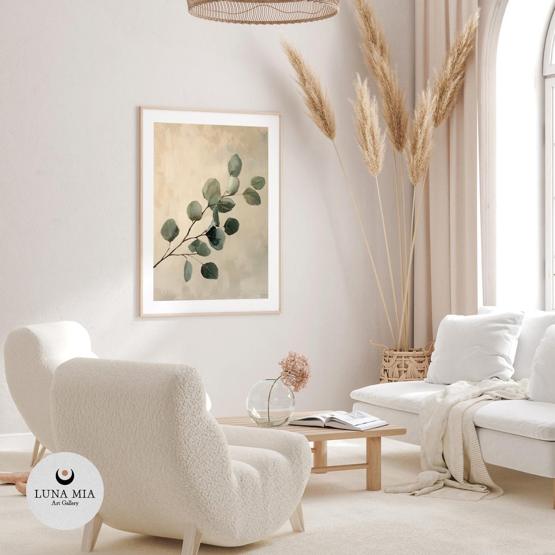 Minimalist Eucalyptus Branch With Sage Leaves On Warm Beige Poster - Image 3