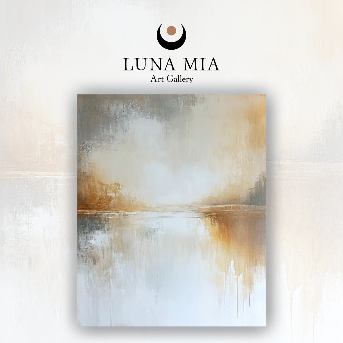 Serene Misty Gold and Gray Abstract Lake Landscape Art Poster - Image 2