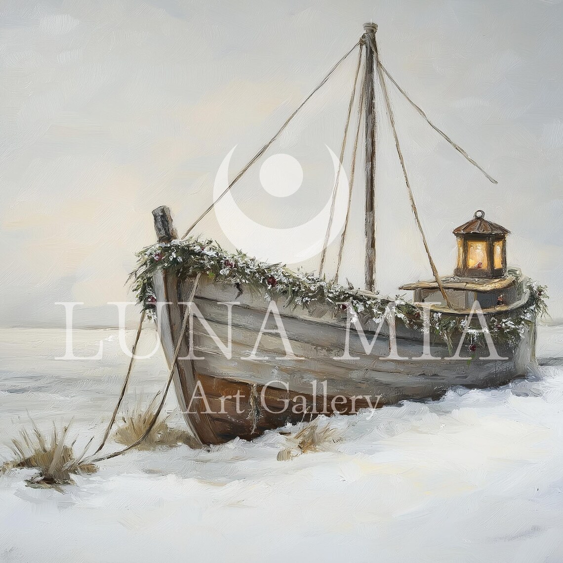 Majestic Ship In Frozen Sea Christmas Atmosphere Oil Painting Winter Themed Wall Art Snow Landscape Vintage Inspired - Image 5