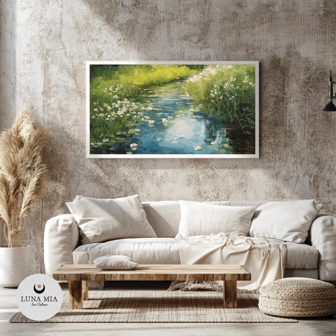 Serene River Through Wildflowers Impressionist Nature Art Poster - Image 4