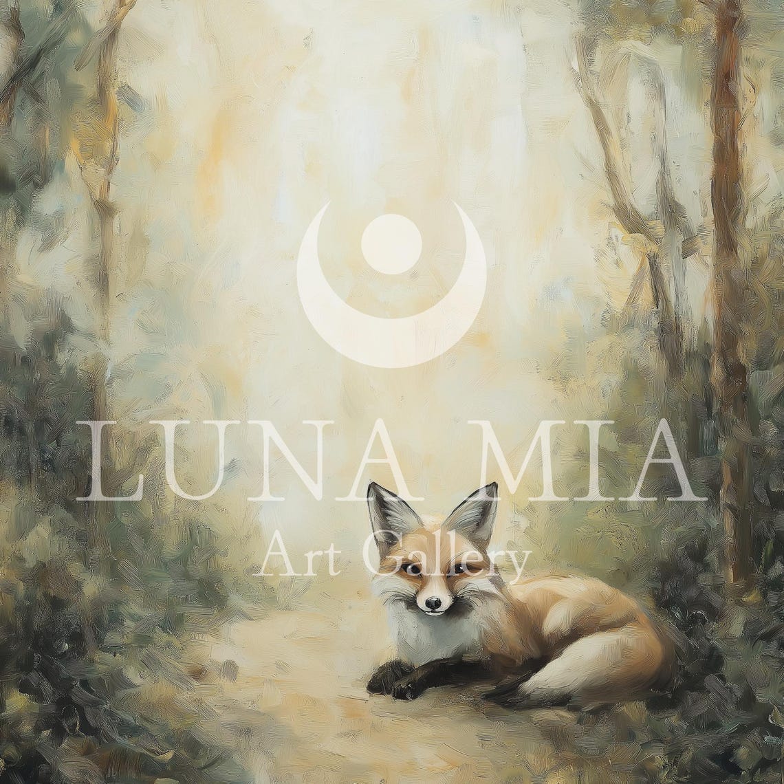 Red Fox Resting In A Misty Forest Soft Sage And Cream Woodland Poster - Image 5