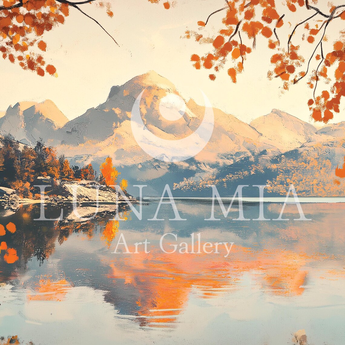 Autumn Mountain Lake With Fiery Orange Foliage Reflection Landscape Poster - Image 5