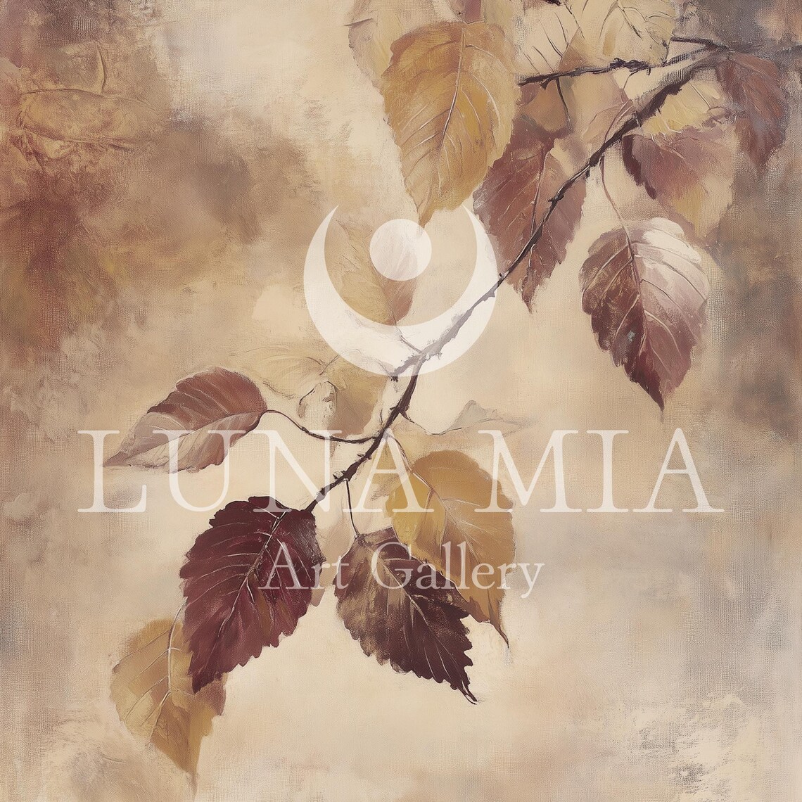 Autumn Branch With Gold And Burgundy Leaves On Warm Beige Poster - Image 5