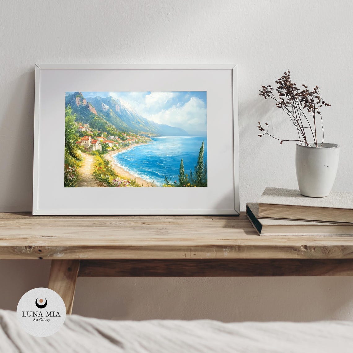 Seaside Village With Mountains Blue Water And Wildflower Path Poster - Image 3
