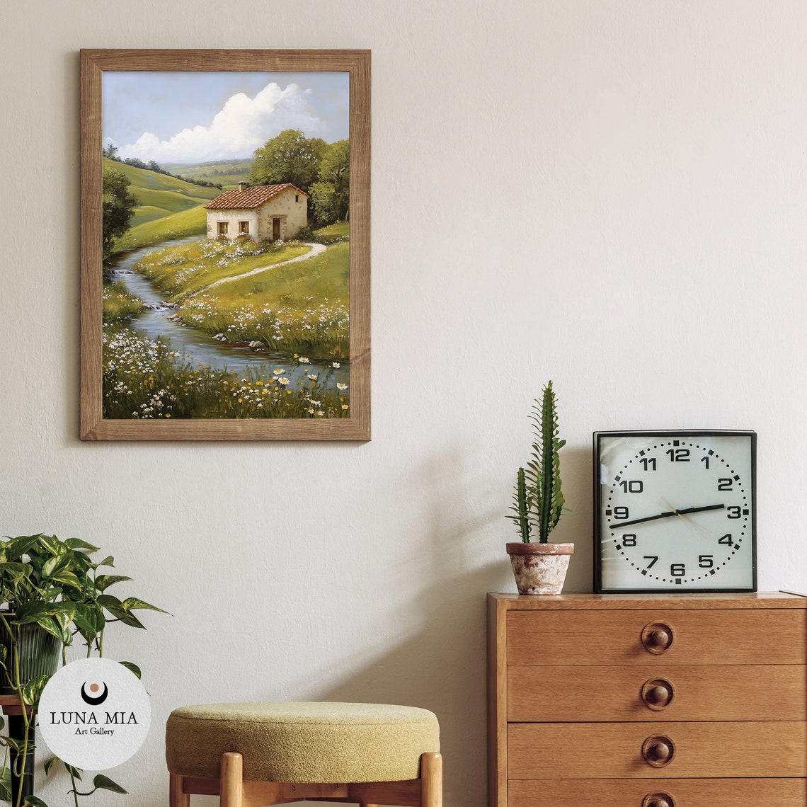 Countryside Cottage Stream Wildflower Meadow Oil Painting Poster - Image 3
