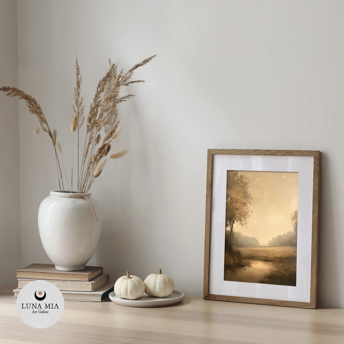 Golden Misty River Marsh Landscape Warm Neutral Oil Painting Poster - Image 5