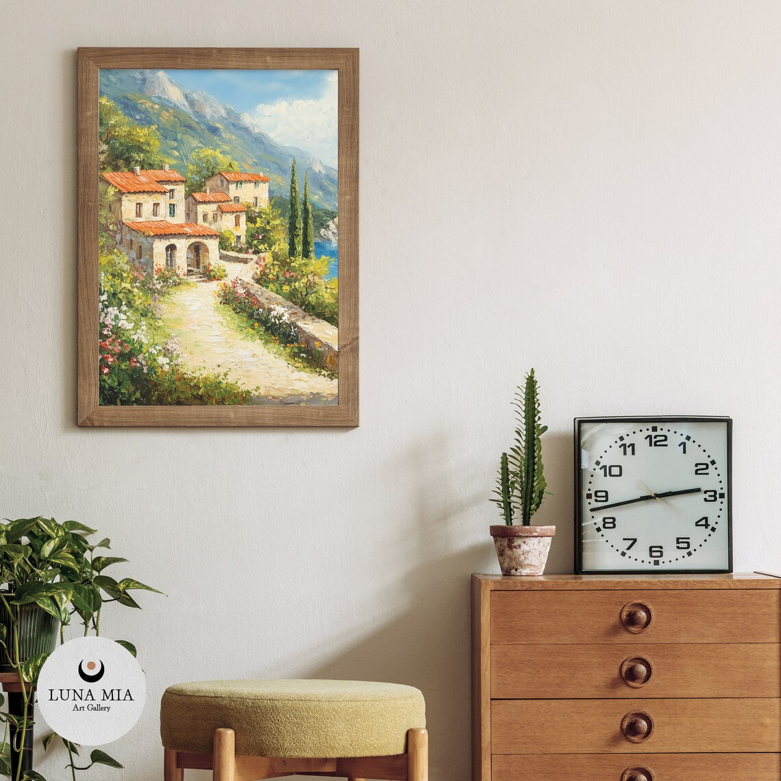 Sunny Mediterranean Coastal Village Red Roofs Sea View Poster - Image 3