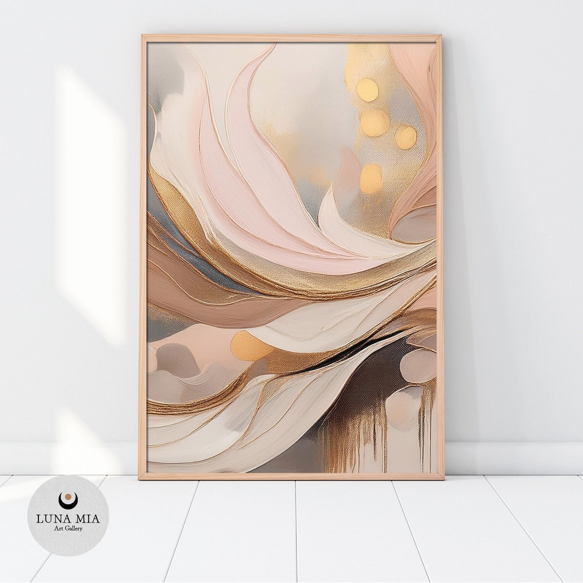 Blush Pink Rose Gold Flowing Petal Abstract Floral Art Poster - Image 2