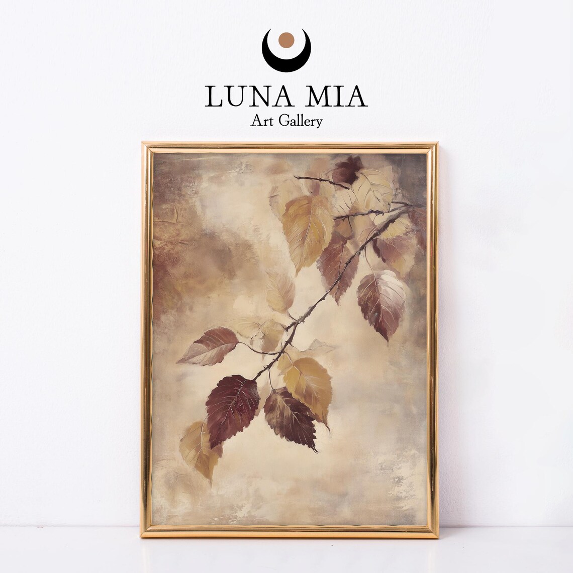 Autumn Branch With Gold And Burgundy Leaves On Warm Beige Poster