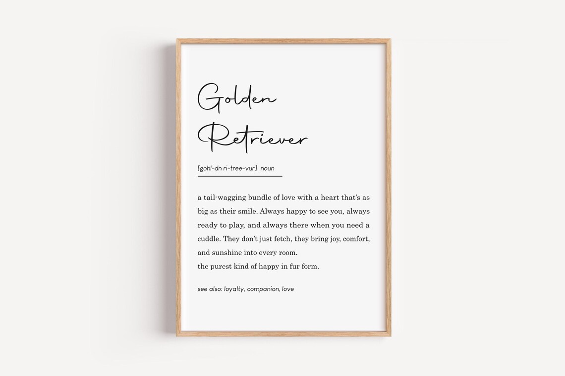 Golden Retriever Definition Art Print, Dog Lovers Decor