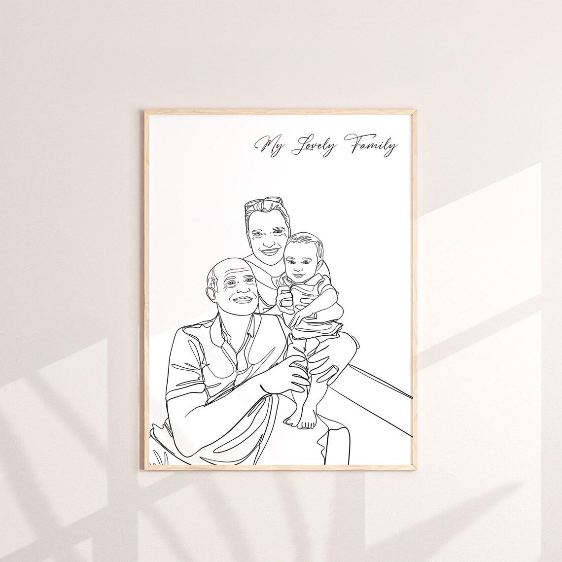 My Lovely Family Line Art Parents and Child Custom Portrait Poster