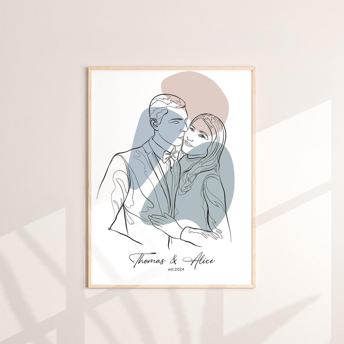 Couple Selfie Line Drawing with Sparkling Heart Motif Poster - Image 3