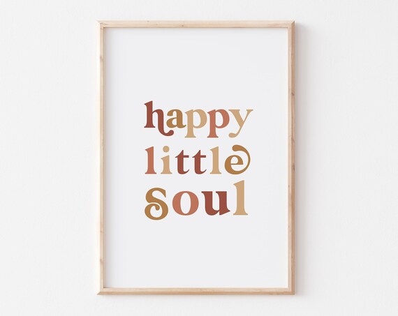 Happy Little Soul Warm Retro Colorblock Nursery Quote Wall Art