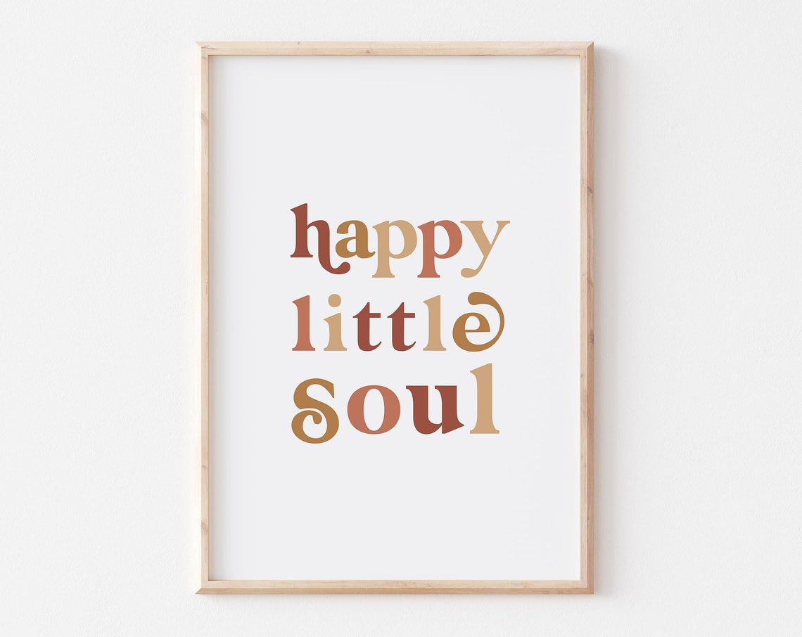 Happy Little Soul Warm Retro Colorblock Nursery Quote Wall Art